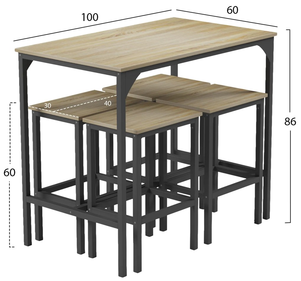 ΣΕΤ ΤΡΑΠΕΖΑΡΙΑ ΜΠΑΡ 5ΤΜΧ BOXY HM9882.01 ΜΑΥΡΟ ΜΕΤΑΛΛΟ-ΜΕΛΑΜΙΝΗ ΣΕ SONAMA
