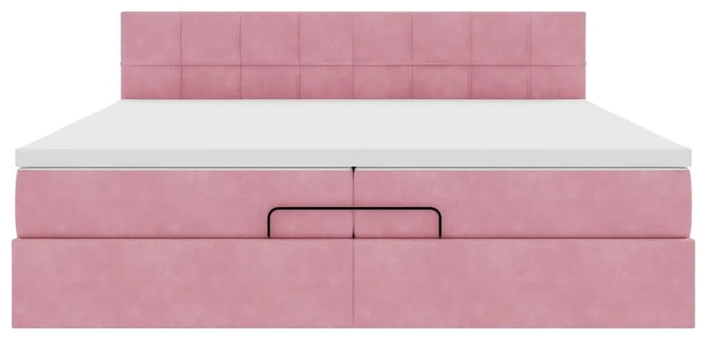 vidaXL Οθωμανικό κρεβάτι με στρώματα & LEDs Ροζ 200x200cm Velvet