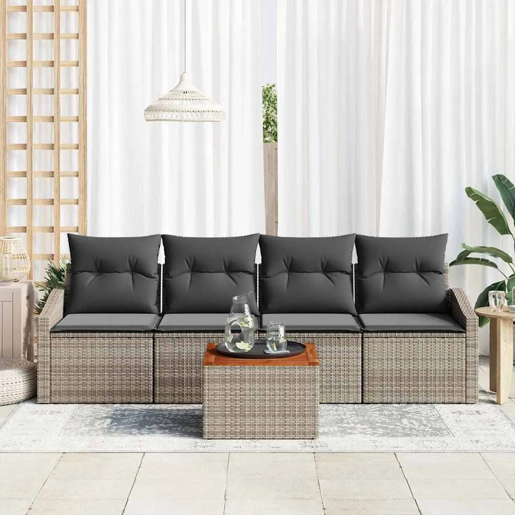 vidaXL Σετ Καναπέ Κήπου με μαξιλάρι 5 pcs Γκρι Πολυ ράταν