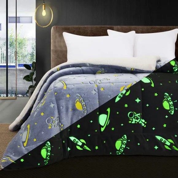 Beauty Home Κουβερτοπάπλωμα μονό φωσφοριζέ Glow Art 6268 160x220 Σιέλ