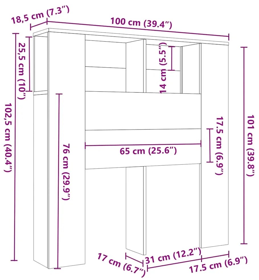 vidaXL Κεφαλάρι Ντουλάπι Λευκό 100x18,5x102,5 εκ.