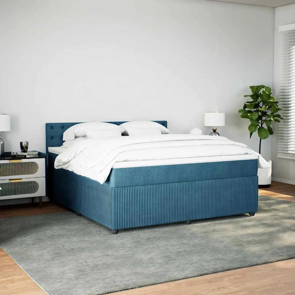 vidaXL Κρεβάτι Boxspring με Στρώμα Μπλε 180x200 εκ. Βελούδινο