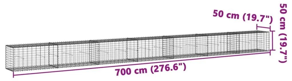 Συρματοκιβώτιο με Κάλυμμα 700x50x50 εκ. από Γαλβανισμένο Χάλυβα - Ασήμι