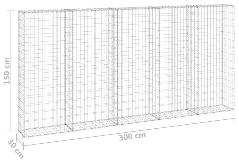 Συρματοκιβώτιο Τοίχος 300x30x150 εκ. Γαλβαν.Χάλυβας + Καλύμματα - Ασήμι