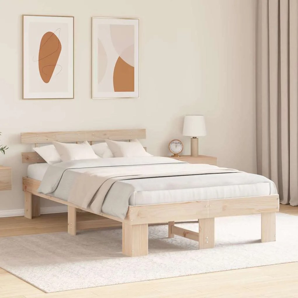 vidaXL Σκελετός Κρεβατιού Καφέ 135 x 190 cm Μασίφ ξύλο πεύκου