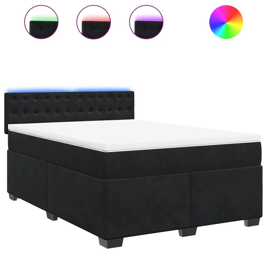 vidaXL Κρεβάτι Boxspring με Στρώμα Μαύρο 160x200 εκ. Βελούδινο