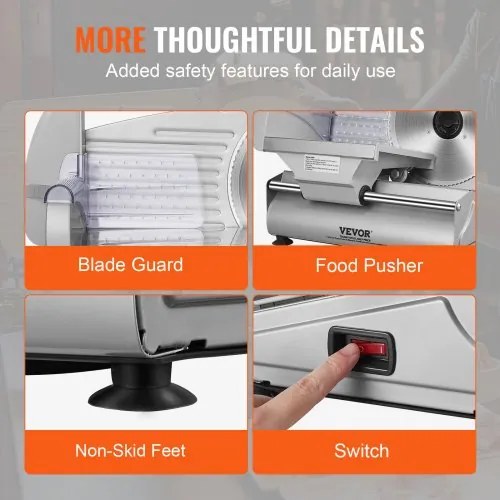 VEVOR Meat Slicer, 180W Electric Deli Food Slicer with 7.5&quot; SUS420 Stainless Steel Blade and Blade Guard, 0 - 0.6 inch Adjustable Thickness for Home Use, Easy to Clean, Cut Meat, Bread, Ham and Cheese