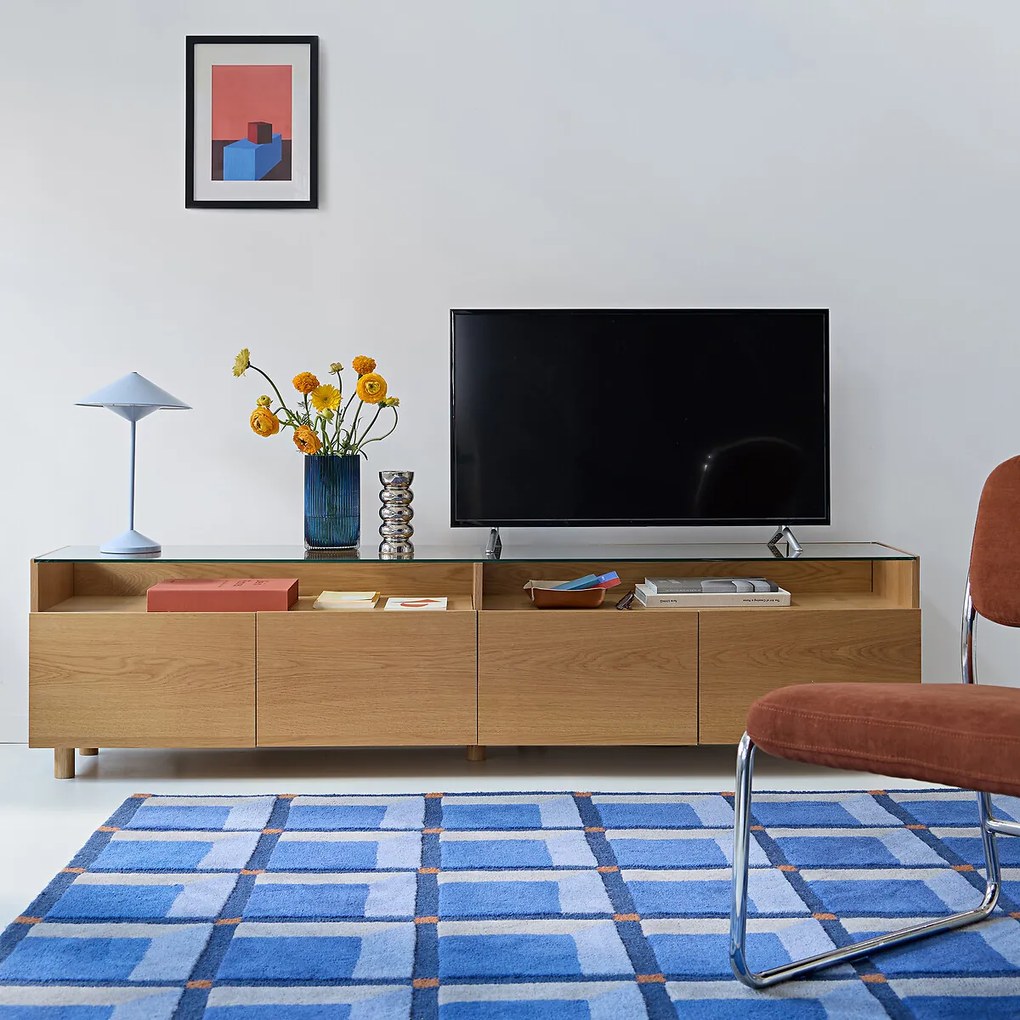 Έπιπλο τηλεόρασης hifi XL, 4 πόρτες, γυάλινη επιφάνεια Walor