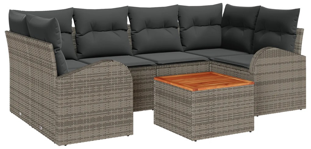 vidaXL Σετ Καναπέ Κήπου 7 pcs Γκρι Πενταθέσιος Ρατάν & Ξύλο