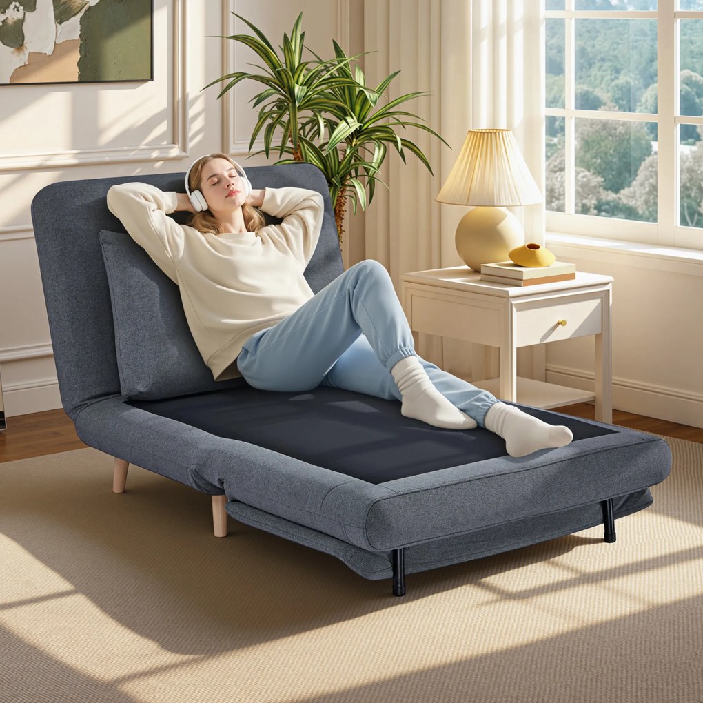 Πολυθρόνα-κρεβάτι 3-σε-1 με λειτουργία κρεβατιού, ανακλινόμενη πολυθρόνα, ρυθμιζόμενη πλάτη, πόδια από ξύλο οξιάς, μαξιλάρι, γκρι