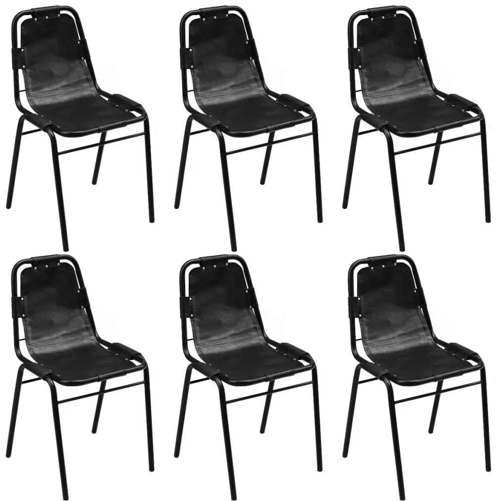 vidaXL Καρέκλες Τραπεζαρίας 6 τεμ. Μαύρες από Γνήσιο Δέρμα