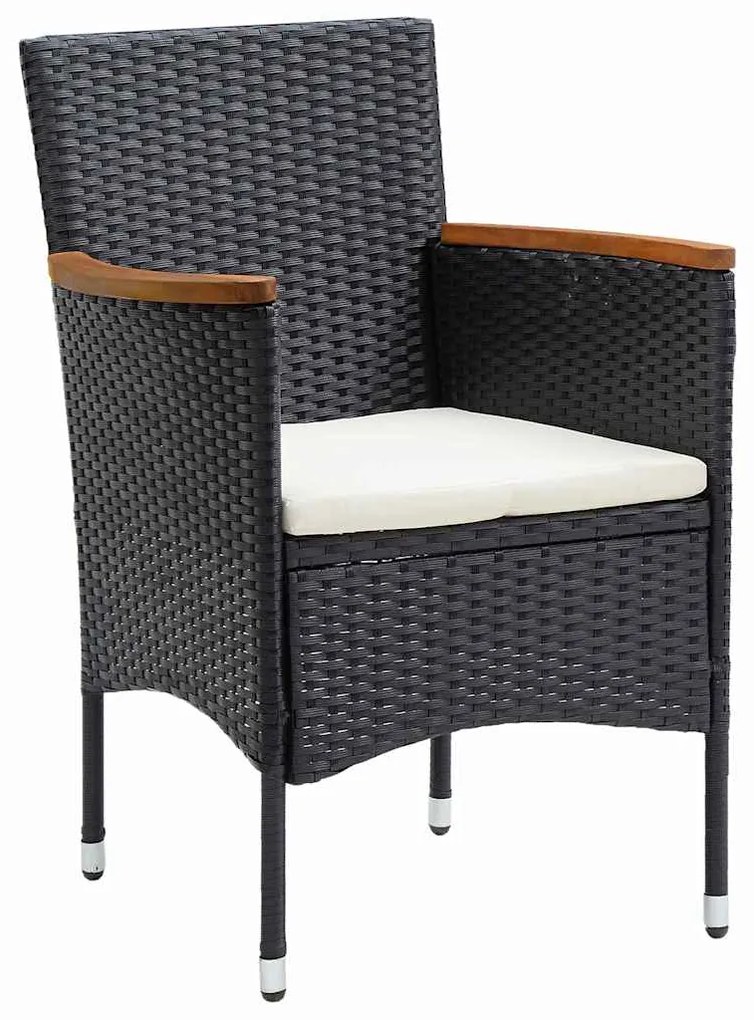 vidaXL Σέτ φαγητού για κήπο με μαξιλάρι 7 pcs Μαύρο συνθετικό ρατάν