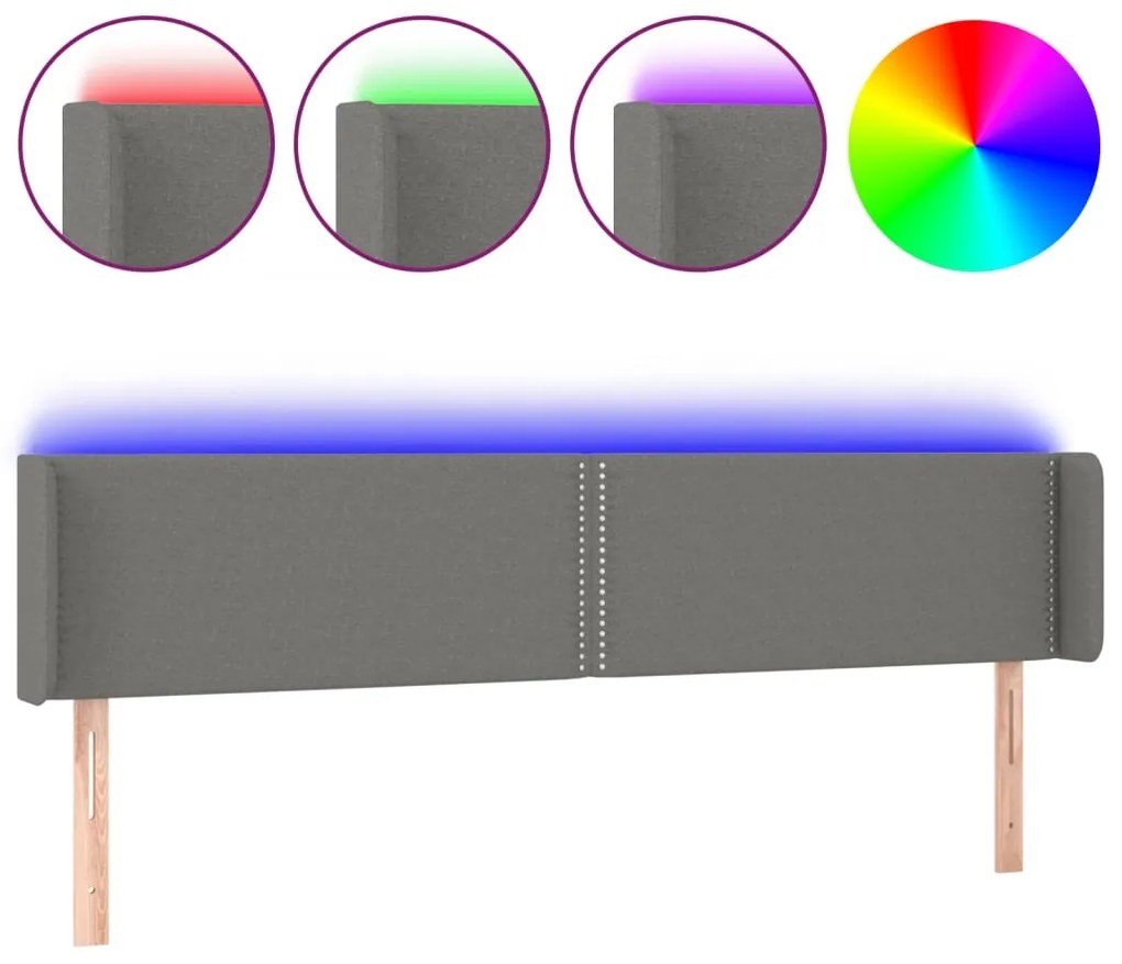 vidaXL Κεφαλάρι Κρεβατιού LED Σκούρο Γκρι 163x16x78/88 εκ. Υφασμάτινο