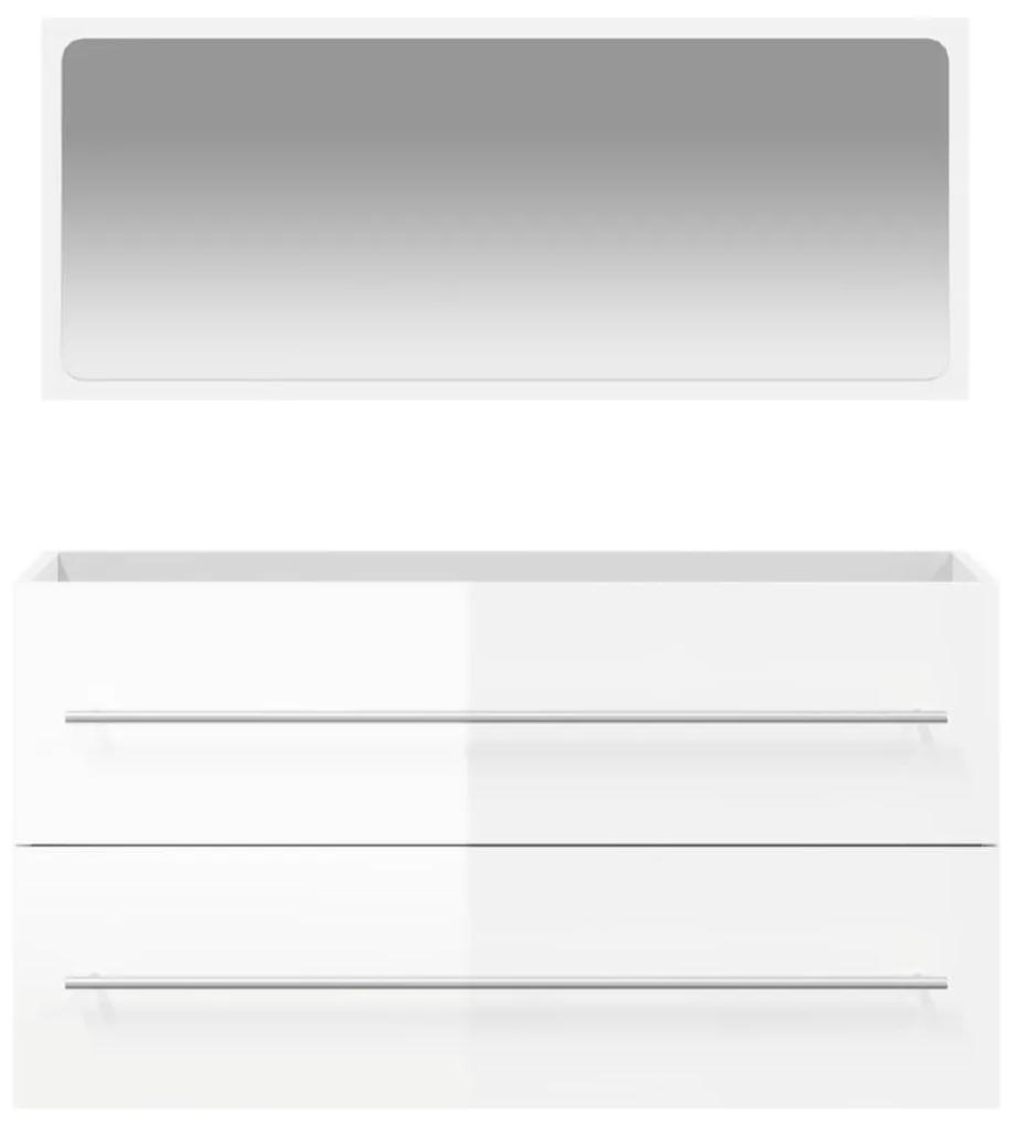 Ντουλάπι Μπάνιου με Καθρέφτη Γυαλιστερό Λευκό από Επεξεργ. Ξύλο - Λευκό