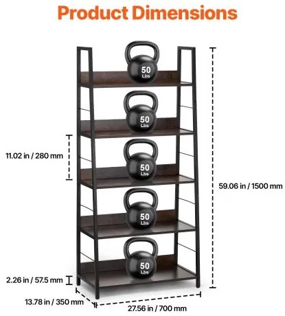 VEVOR Metal Bookshelf Rustic Bookcase 5-Tier for Living room Bedroom &amp; Office