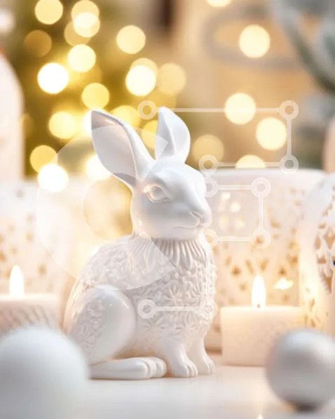 Intra Συλλεκτικό Ξύλινο Παζλ Plywood 4mm - Λευκό ειδώλιο λαγουδάκι με κεριά και διακοσμητικά Σε Ξύλινο Κουτί - Διαστάσεις: 10x10 cm – 25 κομμάτια