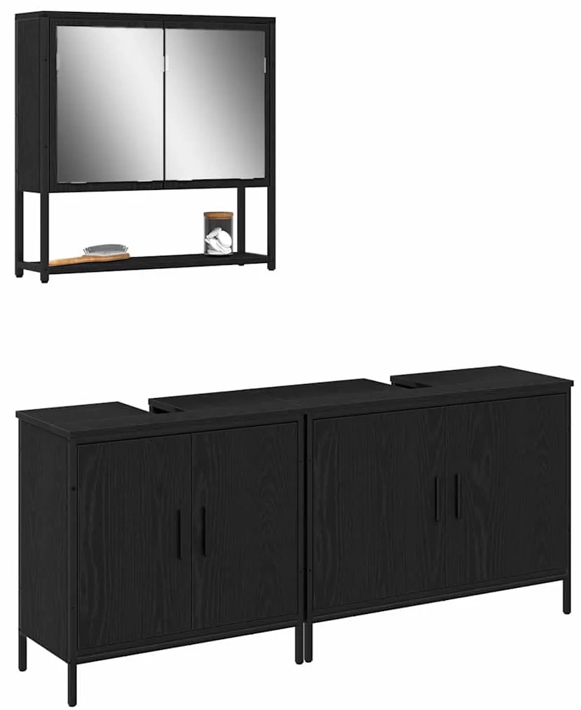 vidaXL Σετ Επίπλων Μπάνιου με αποθήκευση 3 pcs Μαύρο 80 x 30 x 44 εκ.
