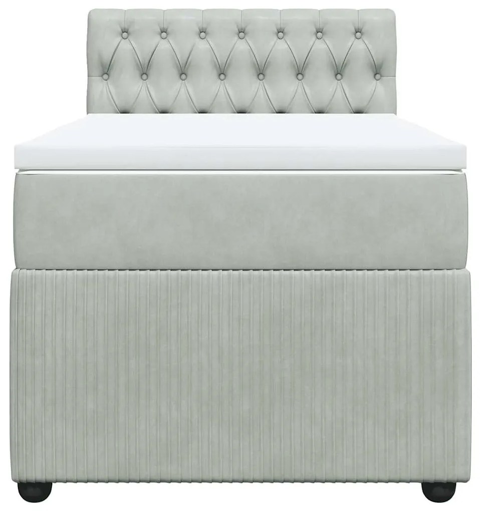 vidaXL Κρεβάτι Boxspring με Στρώμα Ανοιχτό Γκρι 90x200 εκ. Βελούδινο