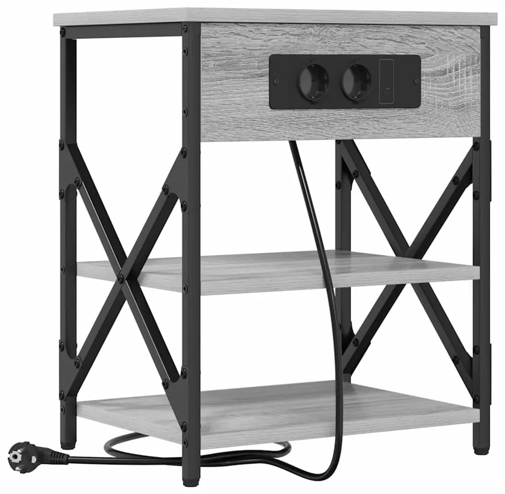 vidaXL Κομοδίνο με Σταθμό Φόρτισης με ράφι 2 pcs Γκρι sonoma