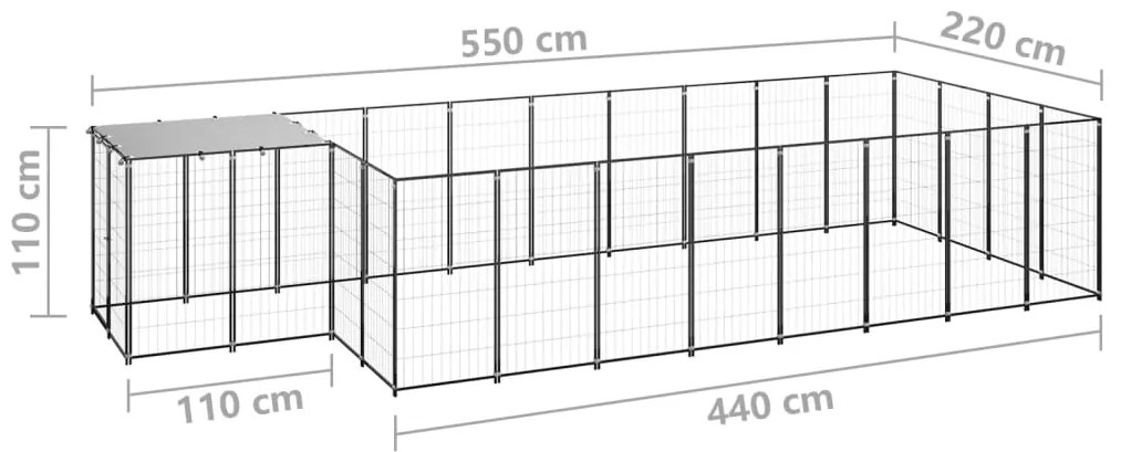 vidaXL Σπιτάκι Σκύλου Μαύρο 10,89 m² Ατσάλινο