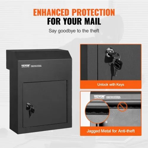 VEVOR Through The Door Key Drop Box 12x6x16" Mailbox with 1.8"12" Key Lock Black
