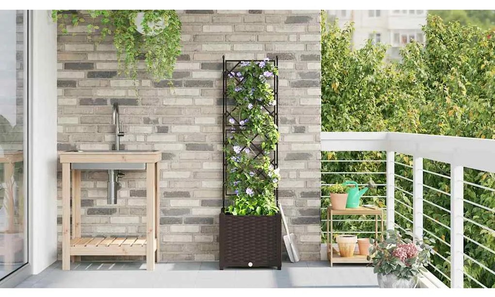 vidaXL Γλάστρα Κήπου με Πλέγμα Καφέ 40x40x143 εκ