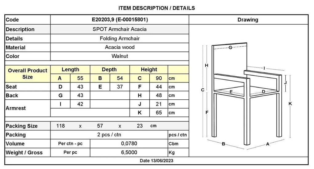 Πολυθρόνα SPOT Πτυσ/νη Acacia 55x54x90cm (Σετ 2 ΤΕΜ)