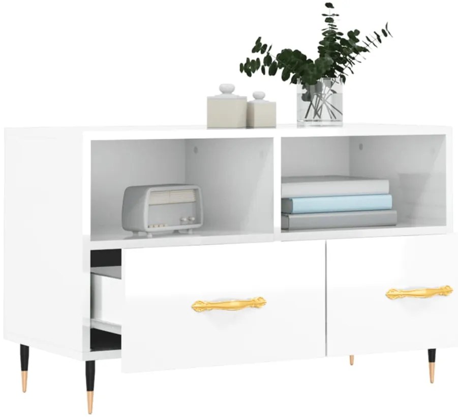 vidaXL Έπιπλο Τηλεόρασης Γυαλ. Λευκό 80x36x50 εκ. Επεξεργασμένο Ξύλο