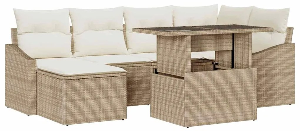 vidaXL Σετ Καναπέ Κήπου με μαξιλάρι 7 pcs μπεζ και κρεμ