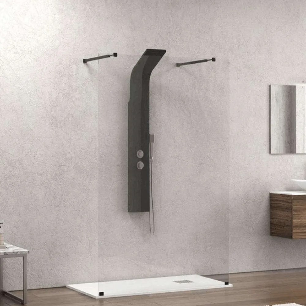 Πάνελ Ντουζιέρας Σταθερό Walkin 3 WAL3N138 Clear-Black Karag 138X200 Αλουμίνιο