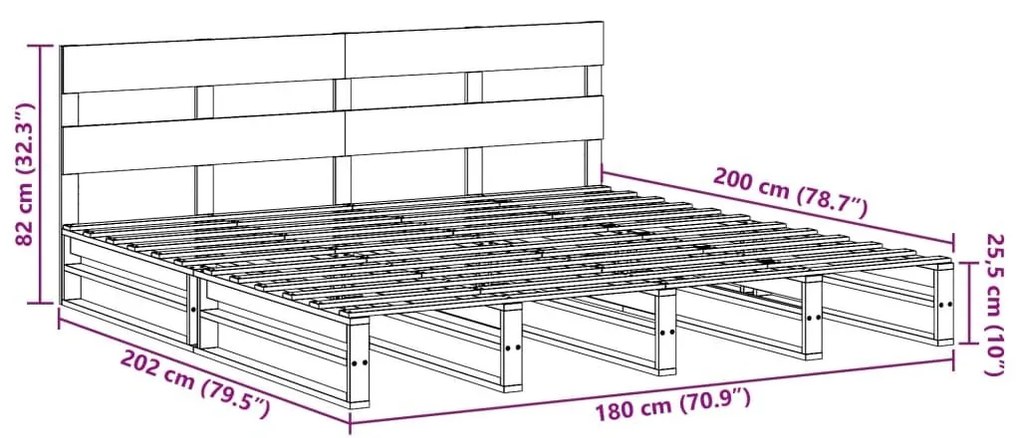 Σκελετός Κρεβατιού Χωρίς Στρώμα 180x200 εκ Μασίφ Ξύλο Πεύκου - Καφέ