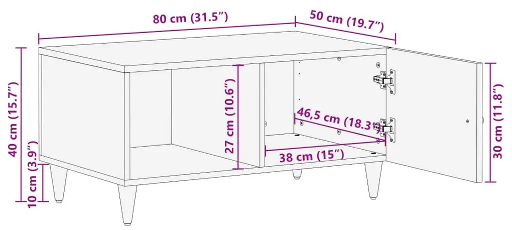 Τραπεζάκι Σαλονιού 80 x 50 x 40 εκ. από Μασίφ Ξύλο Μάνγκο - Καφέ