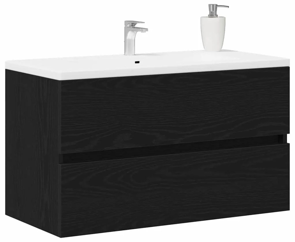 vidaXL Ντουλάπι Νεροχύτη με συρτάρι Μαύρη Οξυά 80 x 38.5 x 45 cm