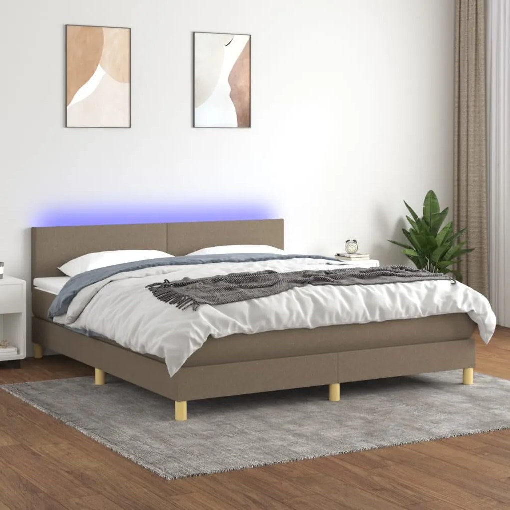 Κρεβάτι Boxspring με Στρώμα &amp; LED Taupe 160x200 εκ. Υφασμάτινο - Μπεζ-Γκρι