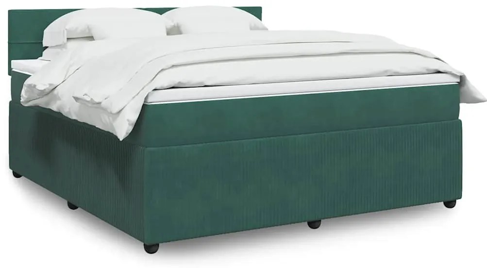 vidaXL Κρεβάτι Boxspring με Στρώμα Σκούρο Πράσινο 180x200εκ. Βελούδινο