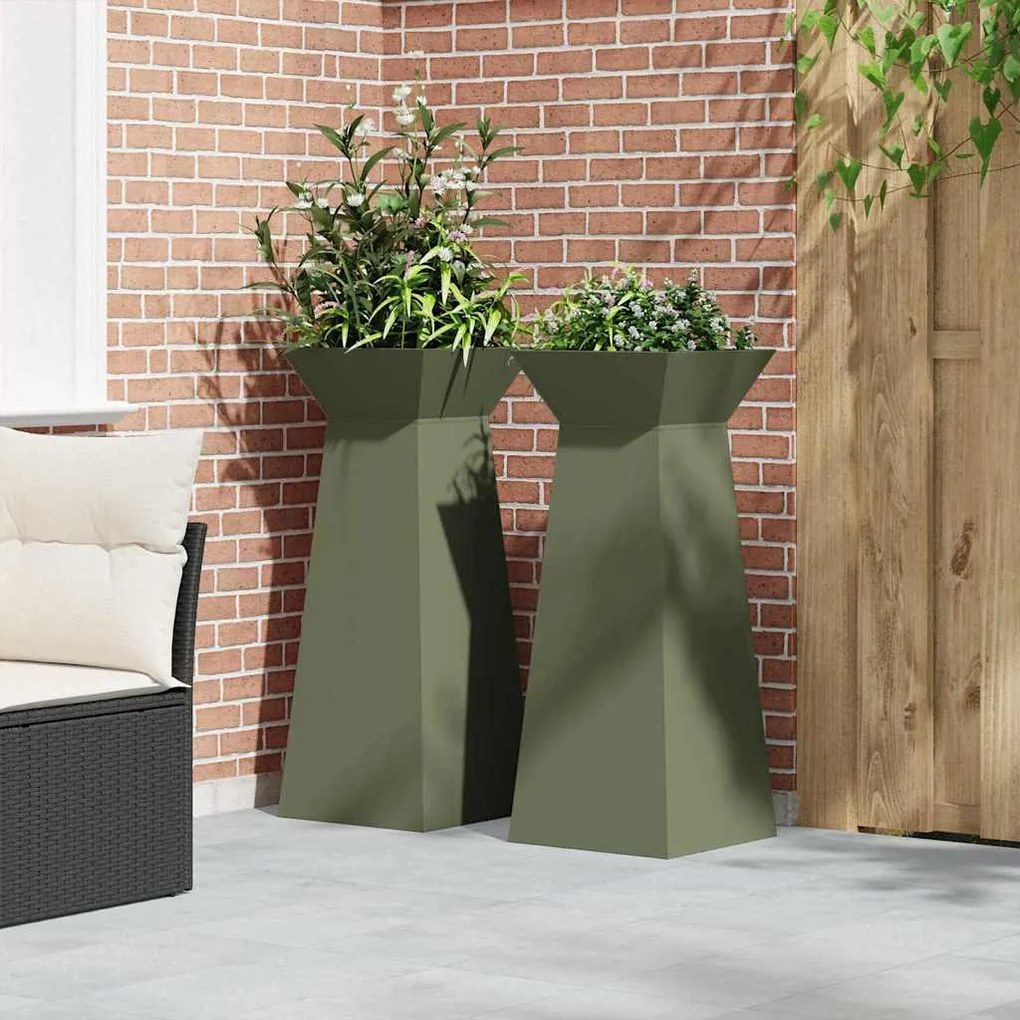 vidaXL Γλάστρα Πυλώνας 2 pcs Ελιά 40 x 40 x 100 cm Ατσάλι