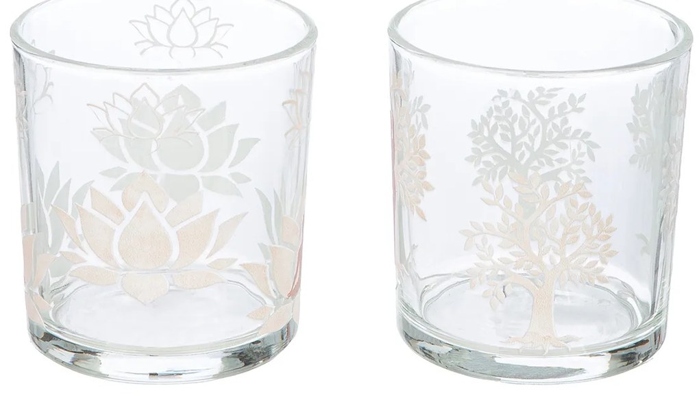 Φανάρι Καταιγίδας Cylindrical &quot;Namaste&quot; Δέντρο Motif Lotus Motif Yoga Motif Γυάλινο Brown Clear PU 18 Pcs. Assorted H. c
