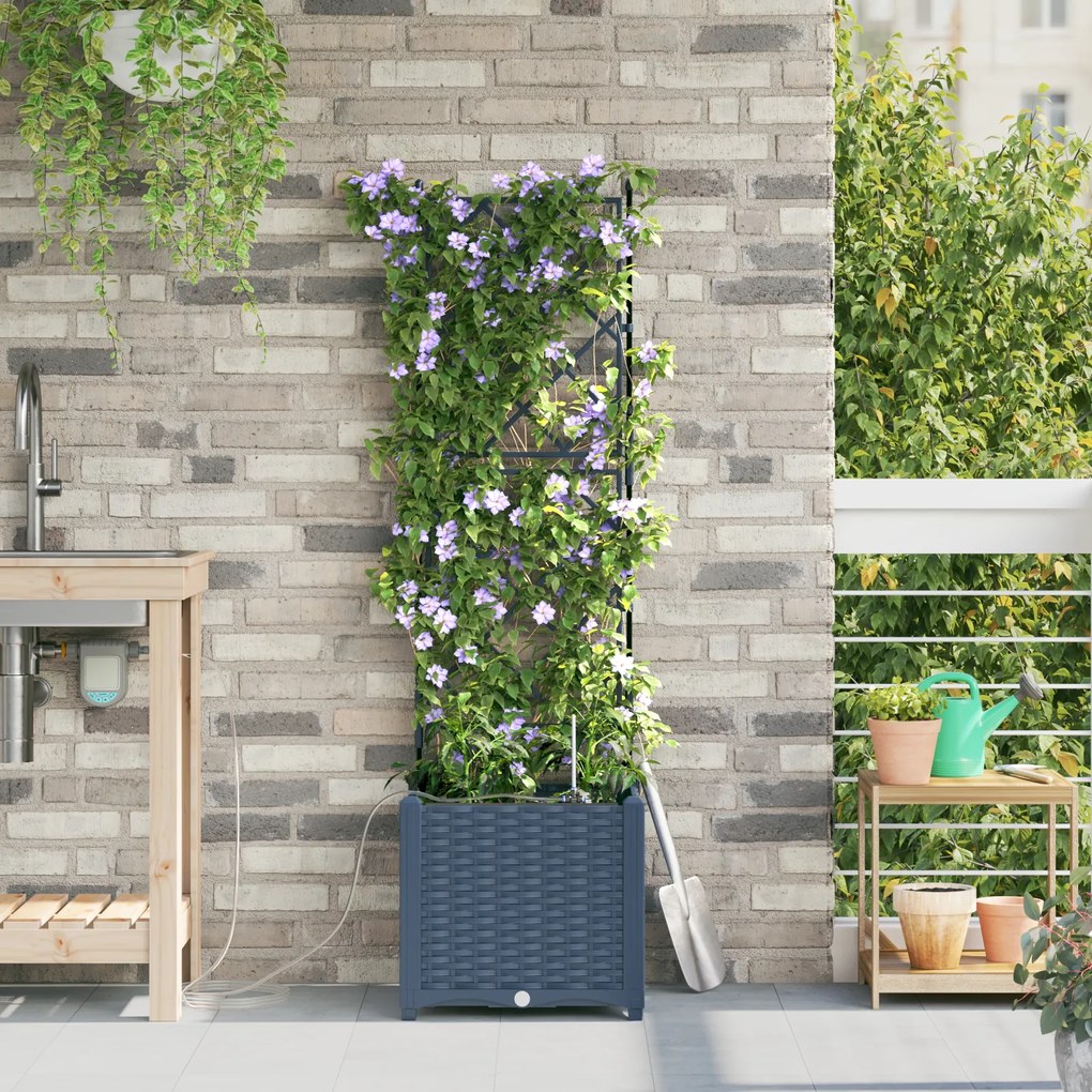 vidaXL Γλάστρες Κήπου 1 τεμ Καφασωτό Γκρι 40 x 40 x 142 cm Πλαστικό