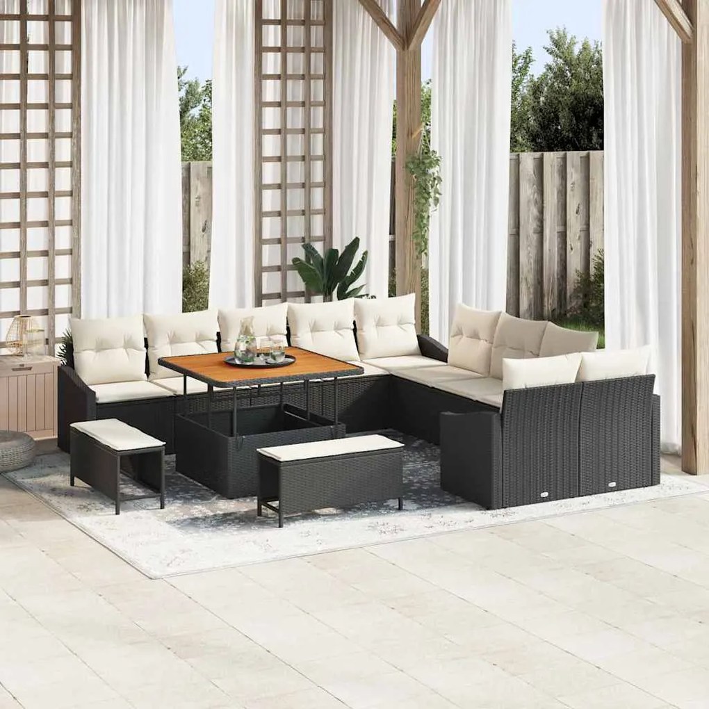 vidaXL Σετ Καναπέ Κήπου 13 pcs Μαύρο, Κρέμα 100 x 100 x 71 cm