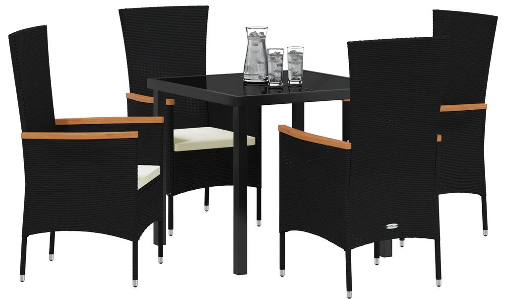 vidaXL Σετ Γευμάτων Κήπου με μαξιλάρι 5 pcs Μαύρο 80 x 80 x 73 εκ