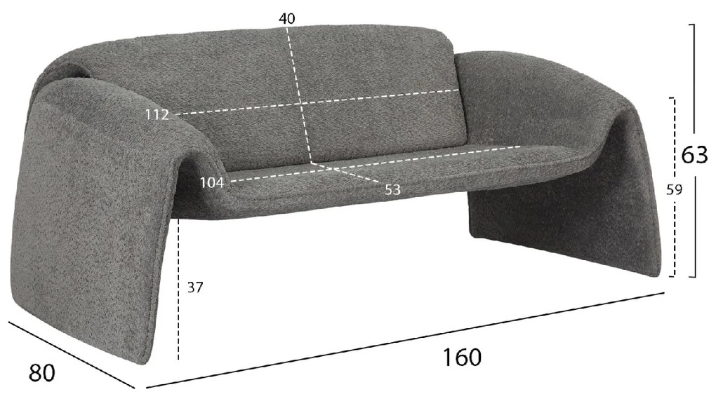 ΚΑΝΑΠΕΣ ΔΙΘΕΣΙΟΣ LAFORGE HM9680.01 ΜΕΤΑΛΛΙΚΟΣ ΣΚΕΛΕΤΟΣ-ΓΚΡΙ ΜΠΟΥΚΛΕ ΥΦΑΣΜΑ 160x80x63Υεκ.