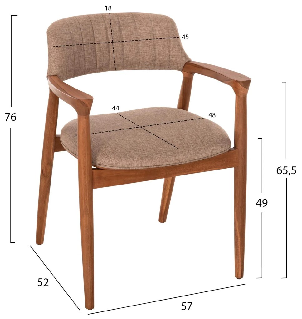 Πολυθρόνα JAMES Teak Wood με Ύφασμα Σαμπανί  57x52x76Υεκ. 57x52x76 εκ.