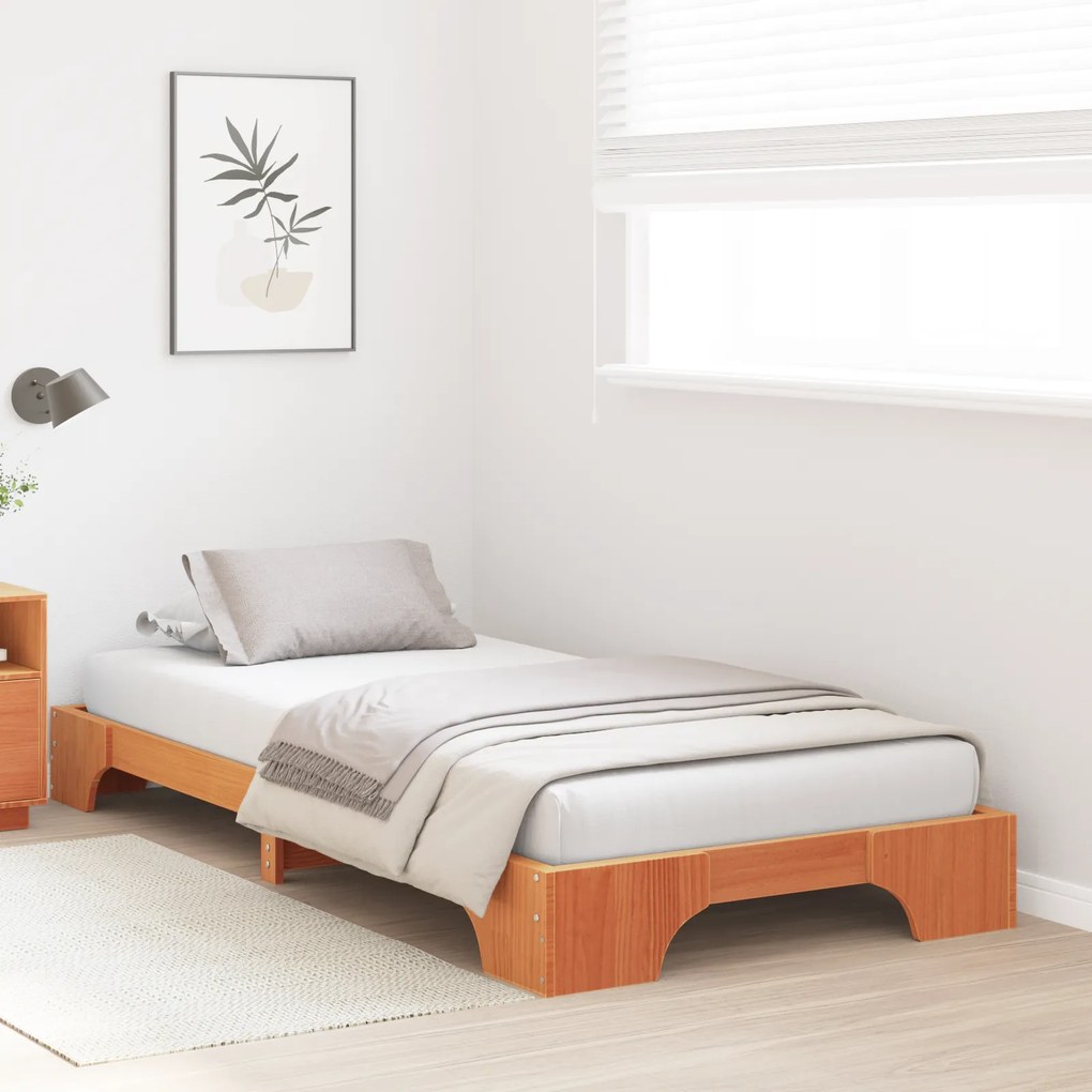 vidaXL Κρεβάτι Καφέ Χαλίκι 75 x 190 cm από Μασίφ Ξύλο Πεύκου