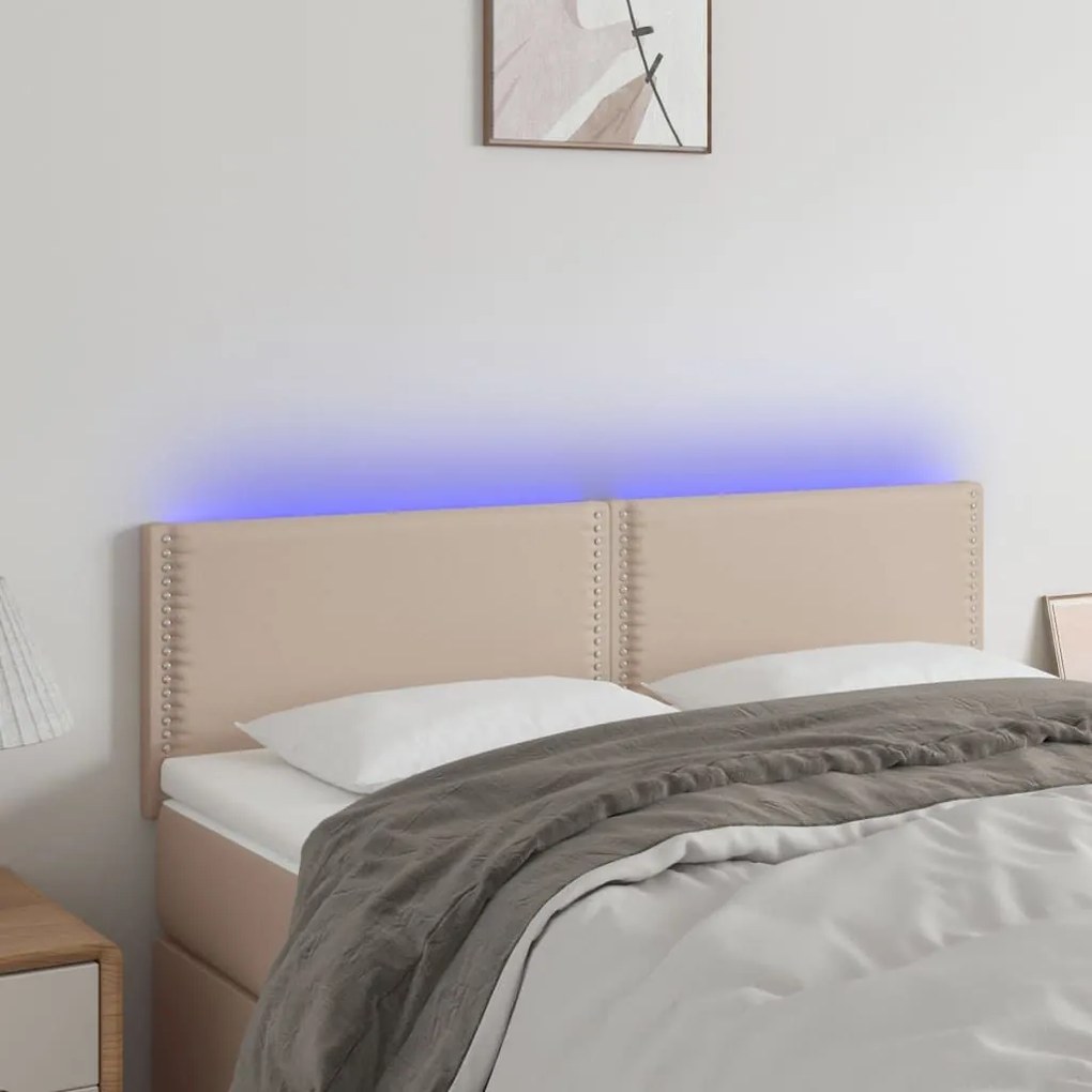 Κεφαλάρι Κρεβατιού LED Καπουτσίνο 144x5x78/88 εκ. Συνθετ. Δέρμα - Καφέ