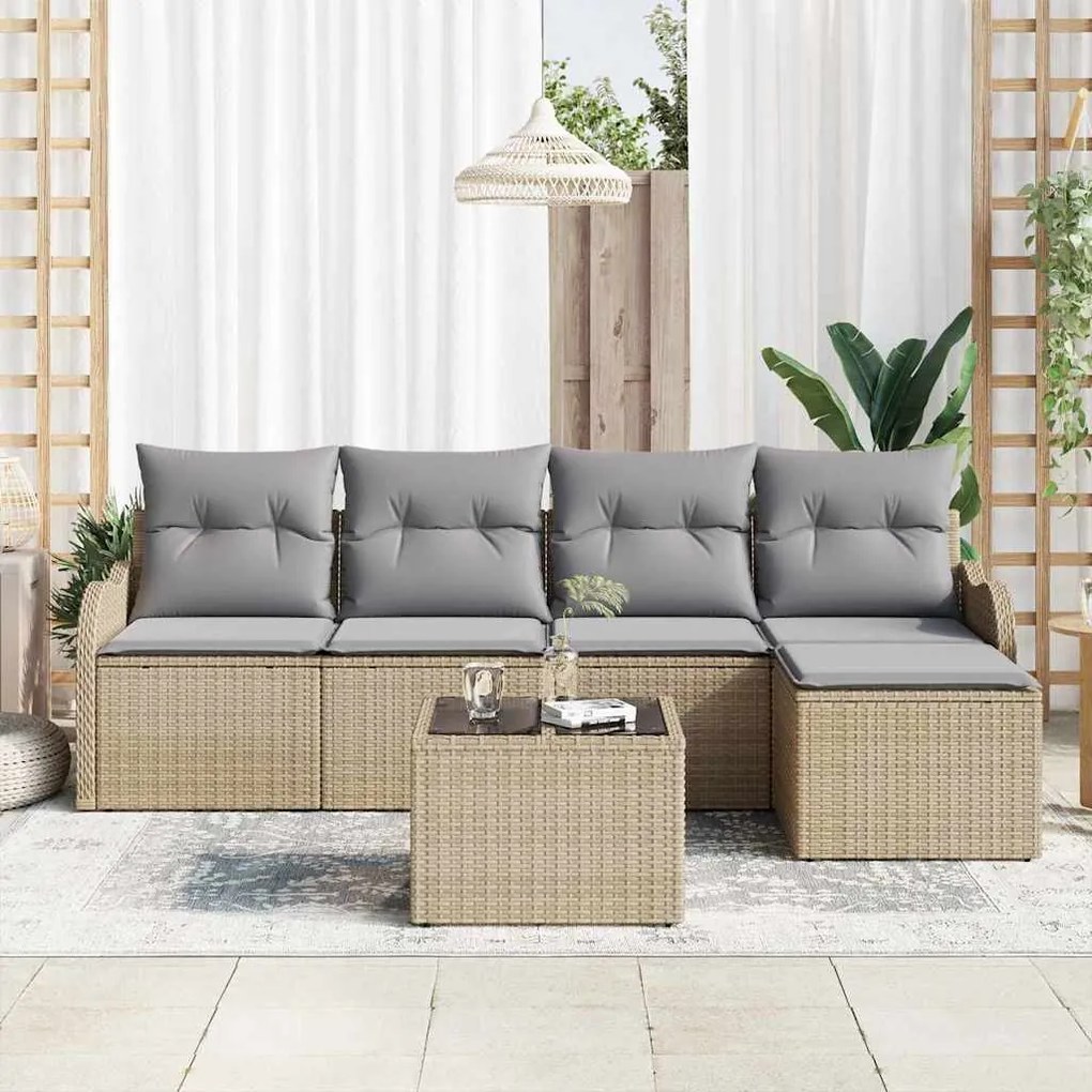 vidaXL Σετ Καναπέ Κήπου με μαξιλάρι 6 pcs Μπεζ Πολυ ράταν