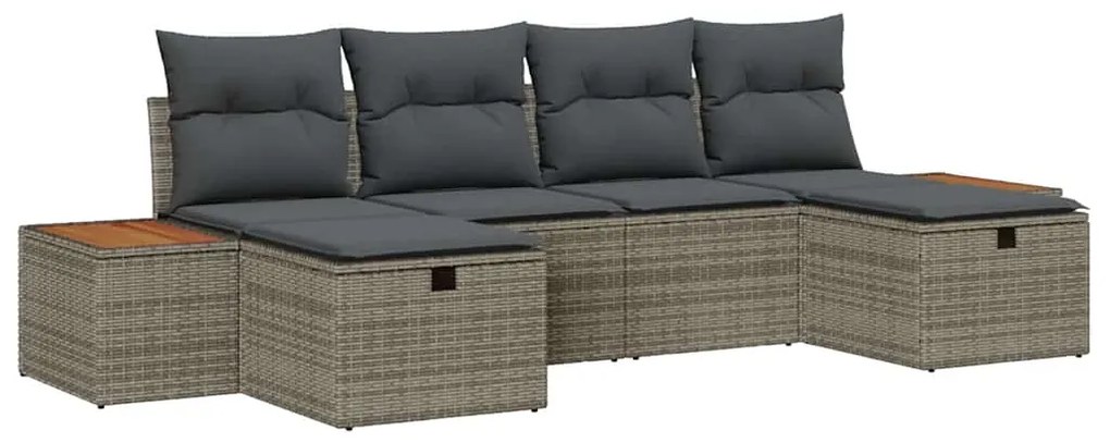 vidaXL Σετ Καναπέ Κήπου με μαξιλάρι 6 pcs Γκρι Πολυ ράταν