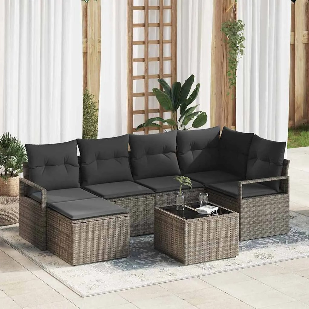 vidaXL Σετ Καναπέ Κήπου 7 pcs Γκρι Πολυ ράταν