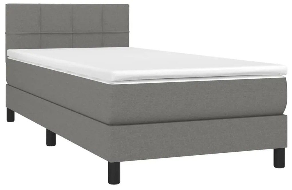 Κρεβάτι Boxspring με Στρώμα Σκούρο Γκρι 90x200 εκ. Υφασμάτινο - Γκρι