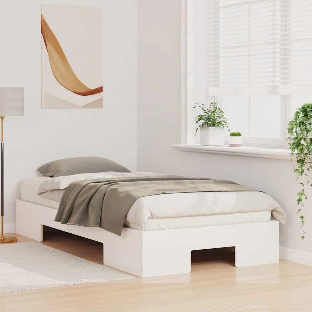 vidaXL Κρεβάτι δαπέδου Λευκό 75 x 190 cm Μασίφ ξύλο πεύκου