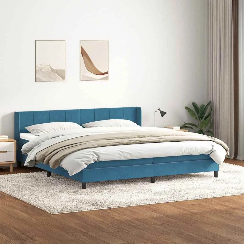 Κρεβάτι Boxspring με Στρώμα Σκούρο Μπλε 180x210 εκ. Βελούδινο - Μπλε